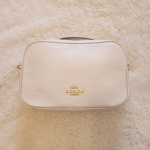 2021 COACH Jes Double Zip Crossbody Bag Chalk White Pebble Leather F39856 NWOT